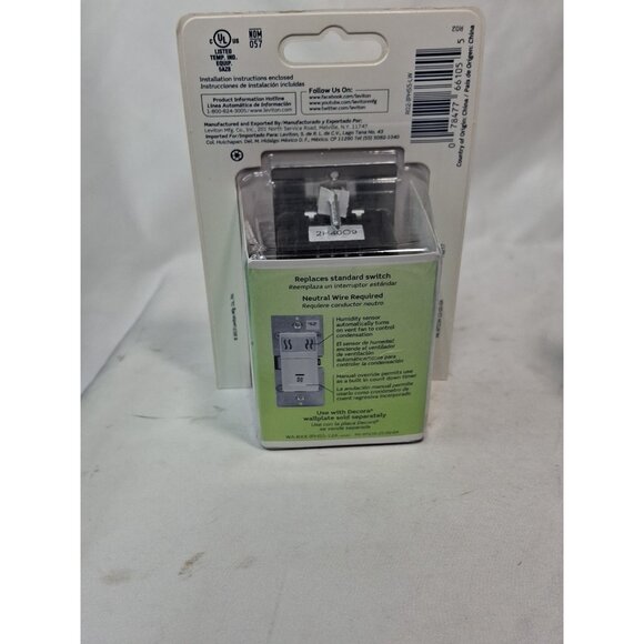 Leviton Decora Humidity Sensor/Fan Control IPHS5, White, - Picture 5 of 8